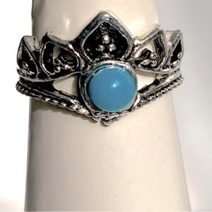 Silver and turquoise boho crown renaissance ring 6
